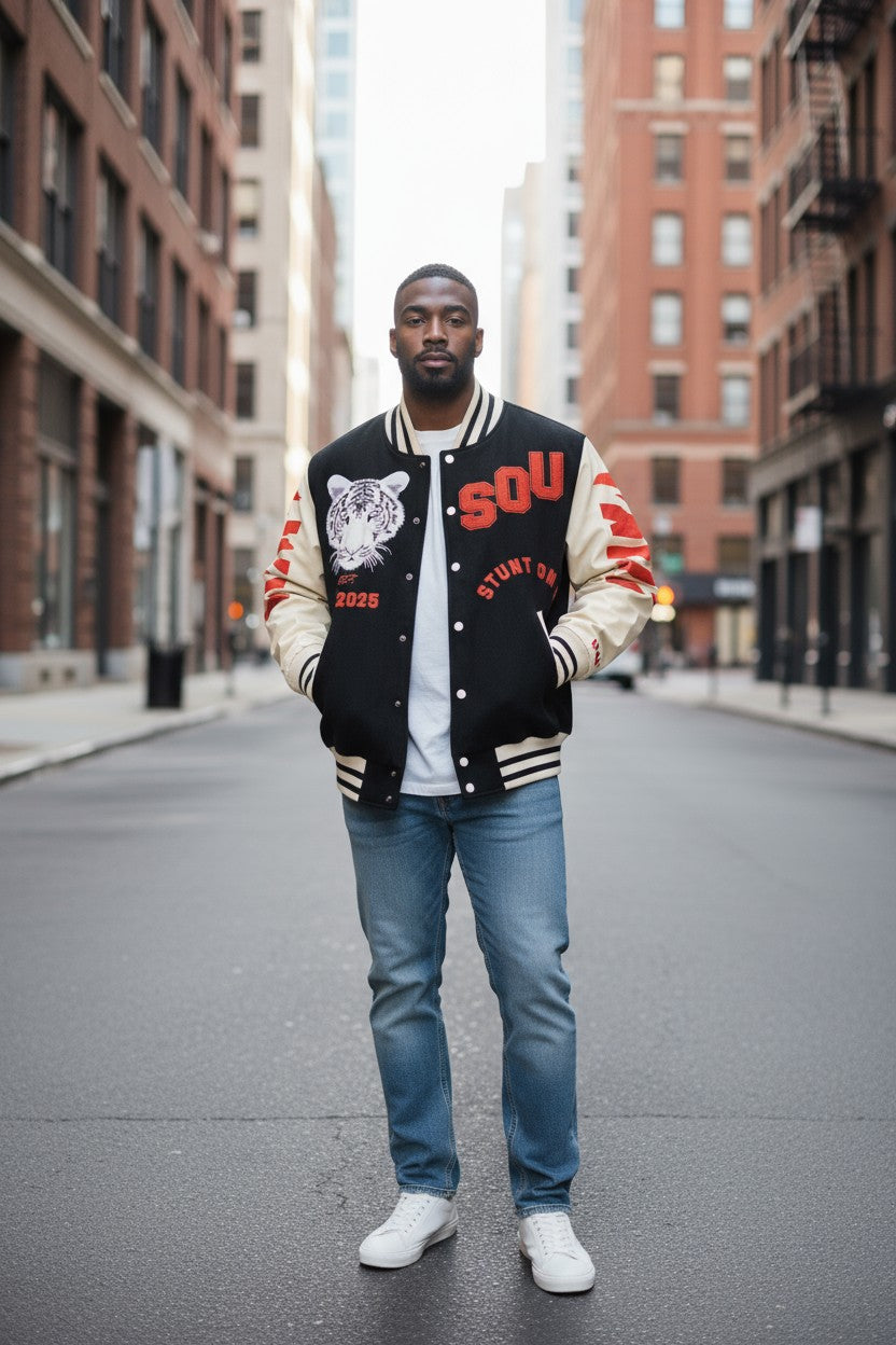 Stunt On U Signature Fleece Varsity Jacket | Orange Edition