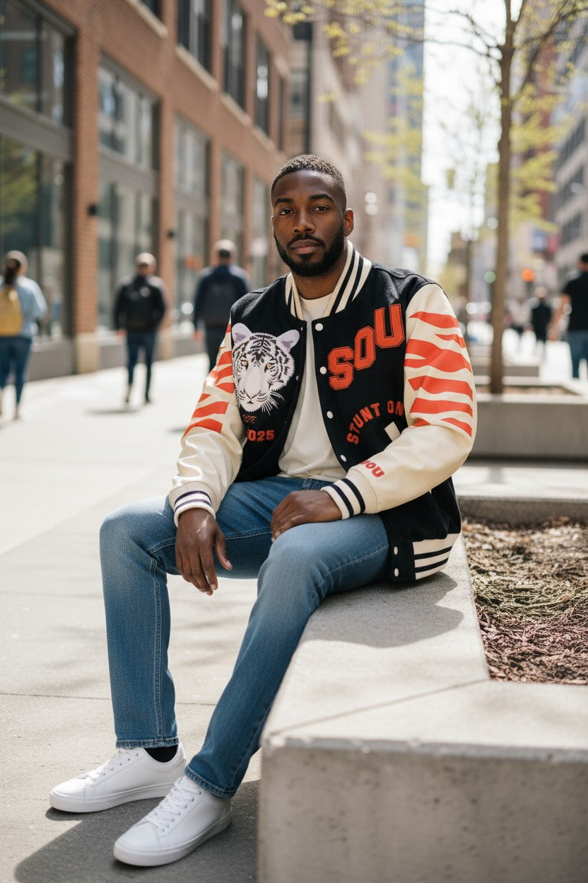 Stunt On U Signature Fleece Varsity Jacket | Orange Edition