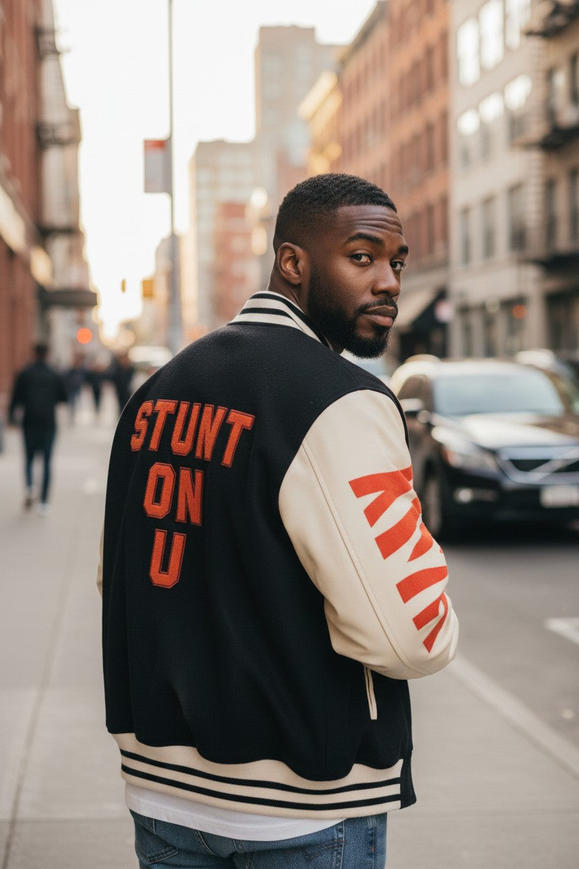 Stunt On U Signature Fleece Varsity Jacket | Orange Edition