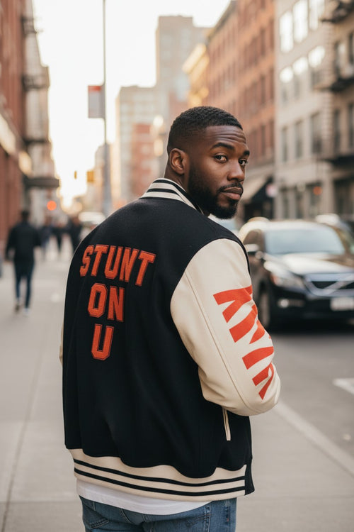 Stunt On U Signature Fleece Varsity Jacket | Orange Edition